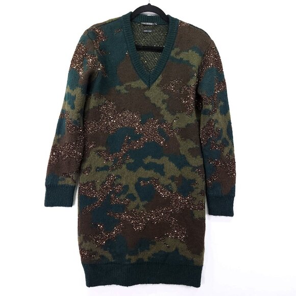 Guess Alpaca Blend Sweater Dress Size XS Made in Italy Deana Soft Camo Glitter - Picture 2 of 15